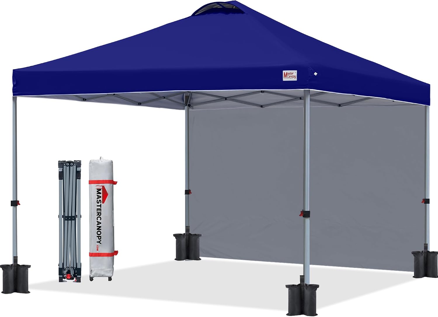 MASTERCANOPY Durable Pop-up Canopy Tent with 1 Sidewall (10'x10',Dark Blue)