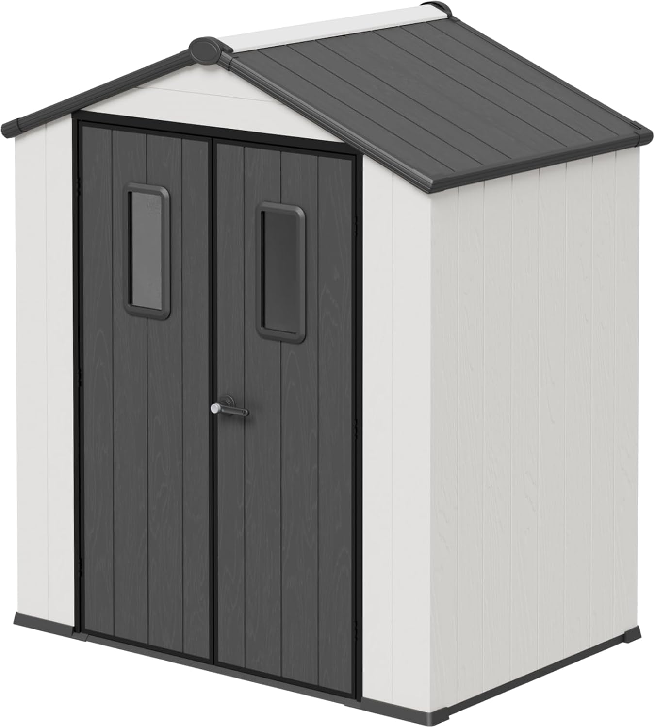 6x4 Outdoor Storage Shed with Floor, Heavy Duty Resin Tool Shed, Weather Resistant Garden Storage Building with Windows, White/Gray