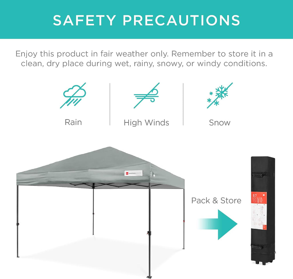 Best Choice Products 10x10ft Pop Up Canopy Tent, Outdoor Shade, 1 Person 1 Minute Set Up, Carry Case, 4 Weight Bags - Silver