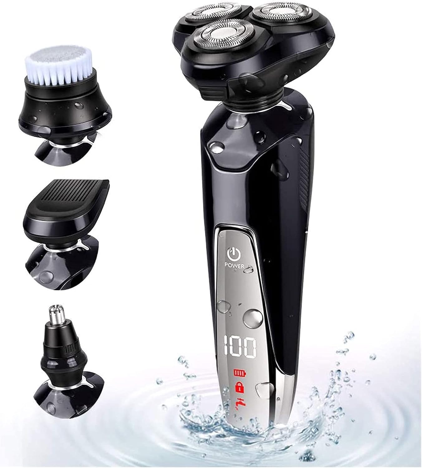 Electric Shavers for Men Bald Head Shaver LED Mens Electric Shaving Razors Rechargeable Cordless Wet Dry Rotary Shaver Grooming Kit with Clippers Nose Hair Trimmer Facial Cleansing Brush