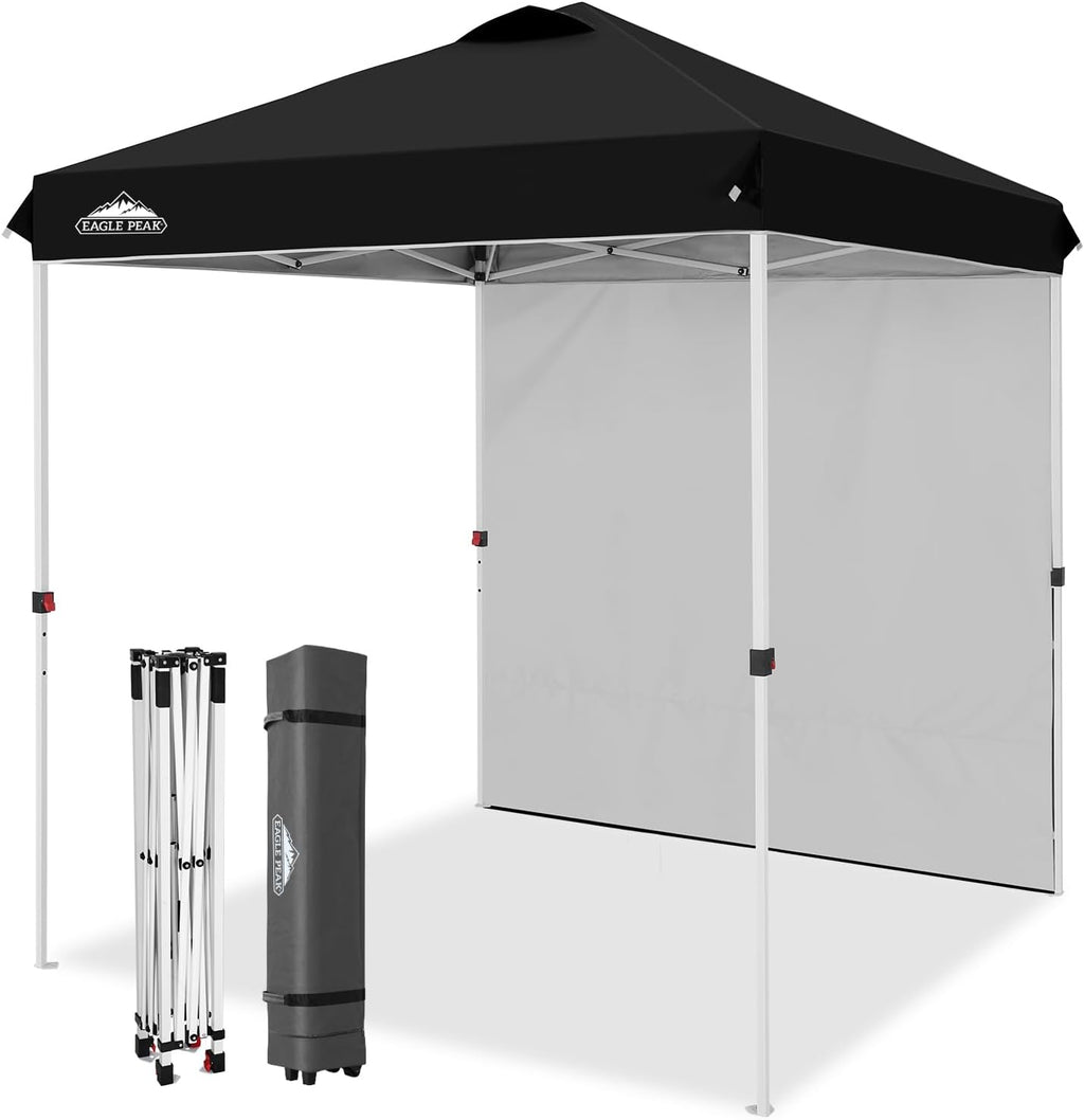 EAGLE PEAK Commercial Canopy 6.6x6.6 Pop Up Canopy Tent with 1 Sidewall, Easy Setup Heavy Duty Instant Event Shelter for Vendors & Markets, Outdoor Sun Shade, Black
