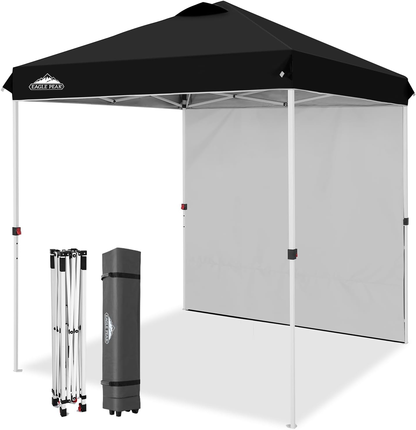 EAGLE PEAK Commercial Canopy 6.6x6.6 Pop Up Canopy Tent with 1 Sidewall, Easy Setup Heavy Duty Instant Event Shelter for Vendors & Markets, Outdoor Sun Shade, Black