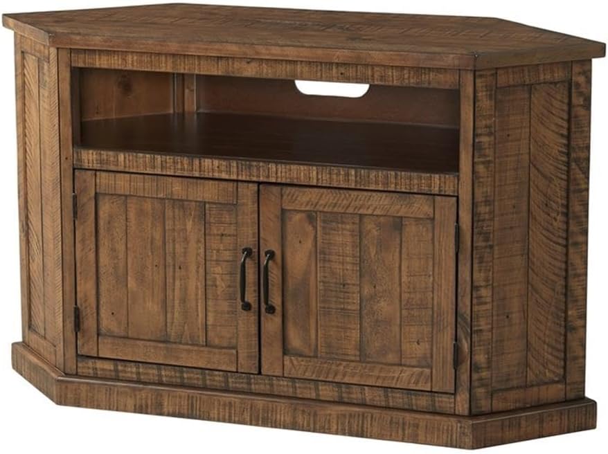 Martin Svensson Home Rustic Solid Wood Corner TV Stand- Natural Entertainment Center
