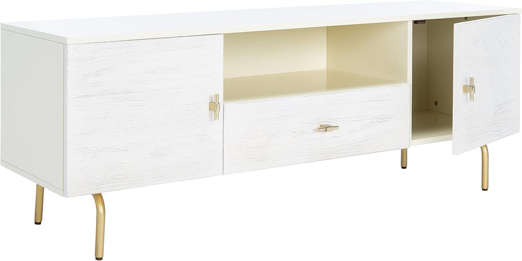 SAFAVIEH Genevieve TV Stand for up to 65' Flatscreen – Cream & White Washed Finish, Mid-Century Modern Storage Cabinet, Entertainment Media Console (MED5000D)