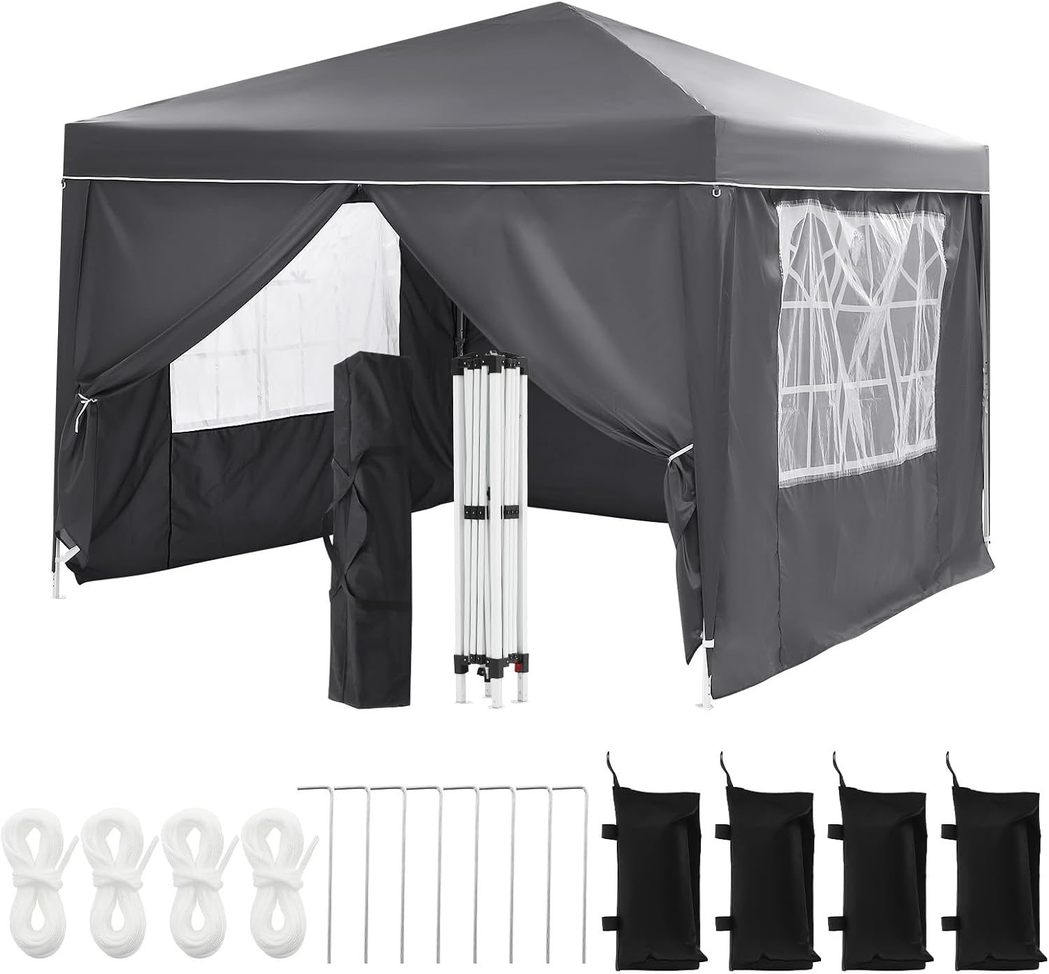 Garvee 10X10 Ft Instant Pop-Up Canopy Tent with 4 Sidewalls, Waterproof Portable Gazebo Shelter for Outdoor Camping, Beach, Backyard Parties & Events, Grey