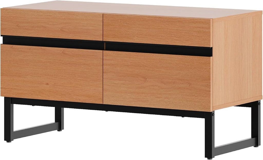 WAMPAT Modern TV Stand for 26-40 Inch TVs, Wood Entertainment Center with Metal Base Storage Cabinets, Media TV Console for Living Room, Mocha, 1Pcs