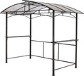 8×5 FT Grill Gazebo with Steel Hardtop, Outdoor BBQ Patio Shelter with Double-Tier Polycarbonate Roof and Side Shelves, Metal Backyard Cooking Canopy for Patio & Garden