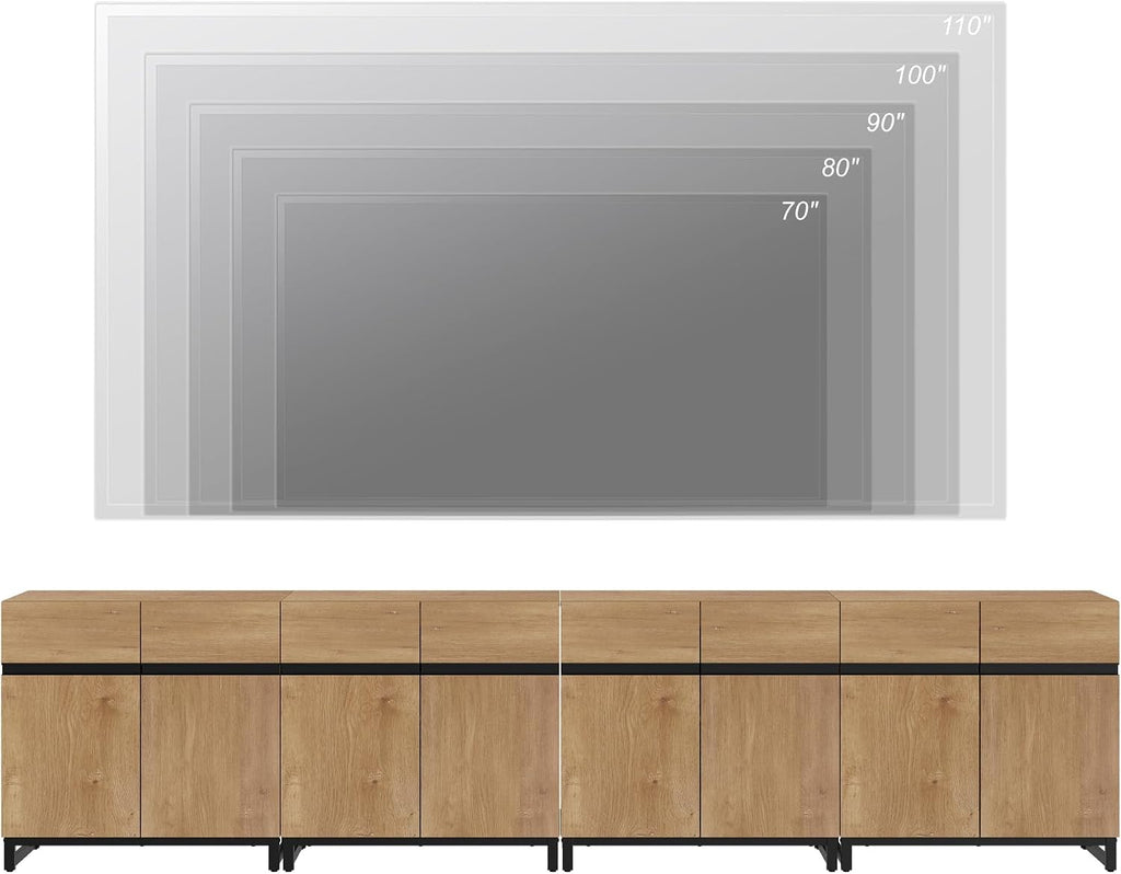 WAMPAT Modern TV Stand for TVs Up to 110 Inch, 4-in-1 Wood Entertainment Center with Adjustable Shelves, Media Console for Living Room, Oak