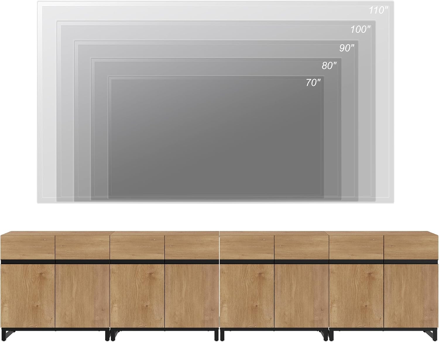 WAMPAT Modern TV Stand for TVs Up to 110 Inch, 4-in-1 Wood Entertainment Center with Adjustable Shelves, Media Console for Living Room, Oak