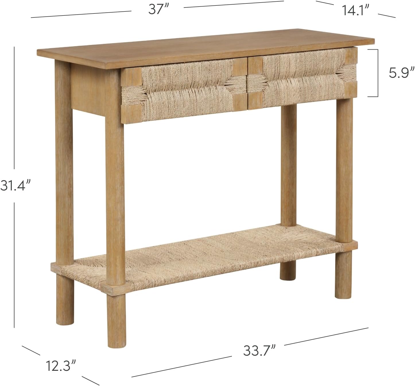 Nathan James Beacon Wooden Sofa Console Table with Drawers, Bohemian Entryway Table, Hallway Table with Seagrass Shelf, Light Brown, Set of 3