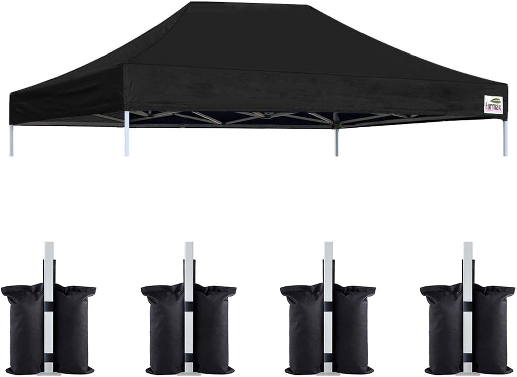 Eurmax USA 10x15 Pop Up Canopy Replacement Top,Universal Instant Canopy Cover ONLY,Heavy Duty UPF 50+ UV Protection,Water & Wind Resistant Tarp,30+ Colors Available,Bonus 4 Sand Bags (Black)