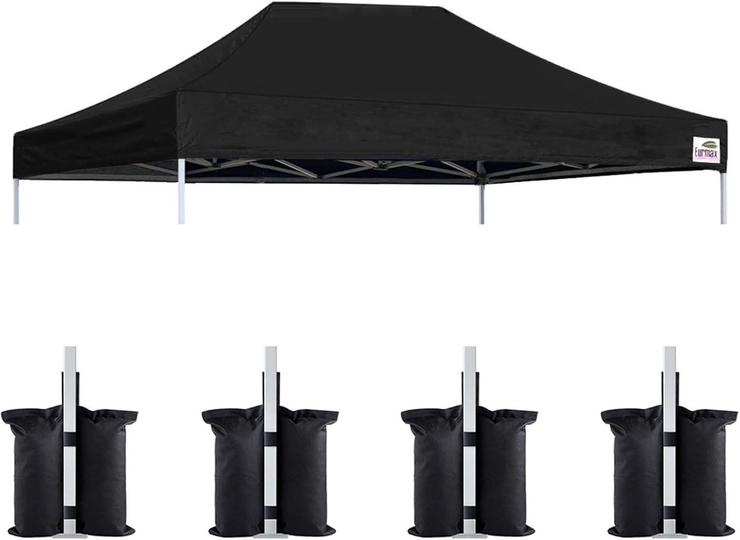 Eurmax USA 10x15 Pop Up Canopy Replacement Top,Universal Instant Canopy Cover ONLY,Heavy Duty UPF 50+ UV Protection,Water & Wind Resistant Tarp,30+ Colors Available,Bonus 4 Sand Bags (Black)
