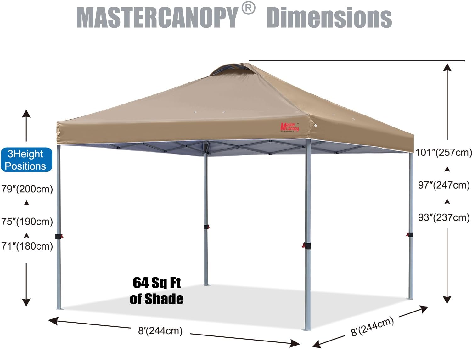 MASTERCANOPY Durable Pop-up Canopy Tent with Roller Bag (8x8, Khaki)