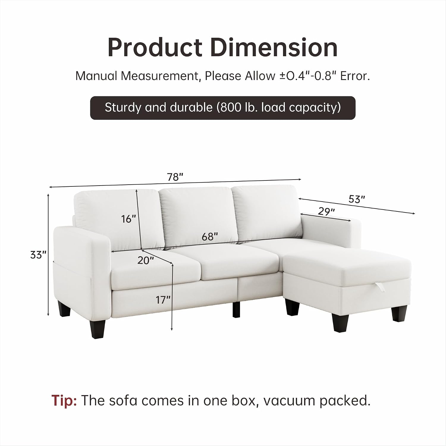 Youmumeub Sectional Couches for Living Room - Convertible Sofa and Storage Bench,79''Modern Corner Configuration,Suitable for Living Room, Apartment, Bedroom and Office-Beige | Reversible Chaise, Washable Covers