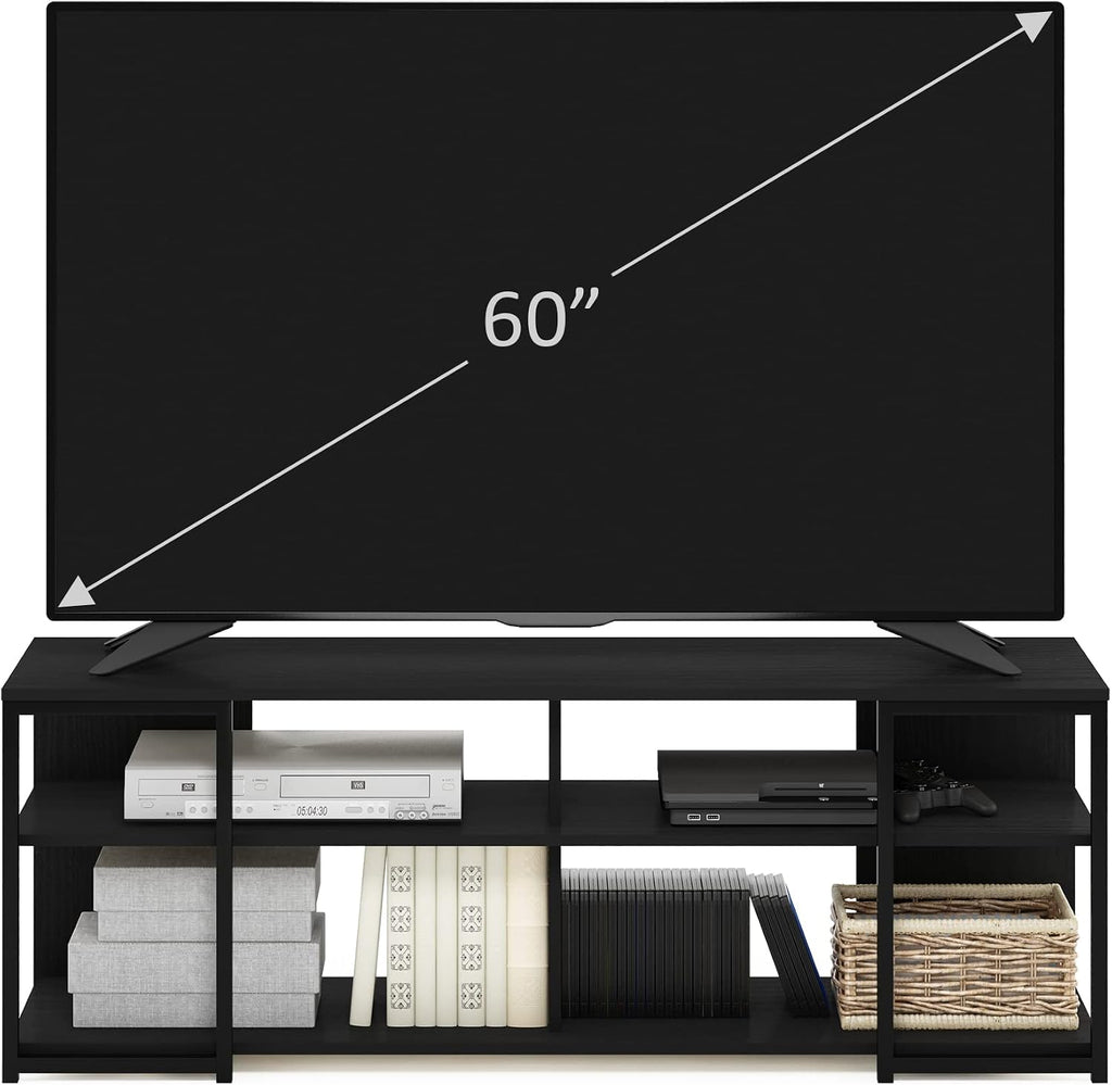 Furinno Camnus TV Stand, 3-Tier Modern Wide Entertainment Center with Metal Frame Support, TV Console with Open Back, for TVs up to 65 Inch, for Living Room, Bedroom, Americano