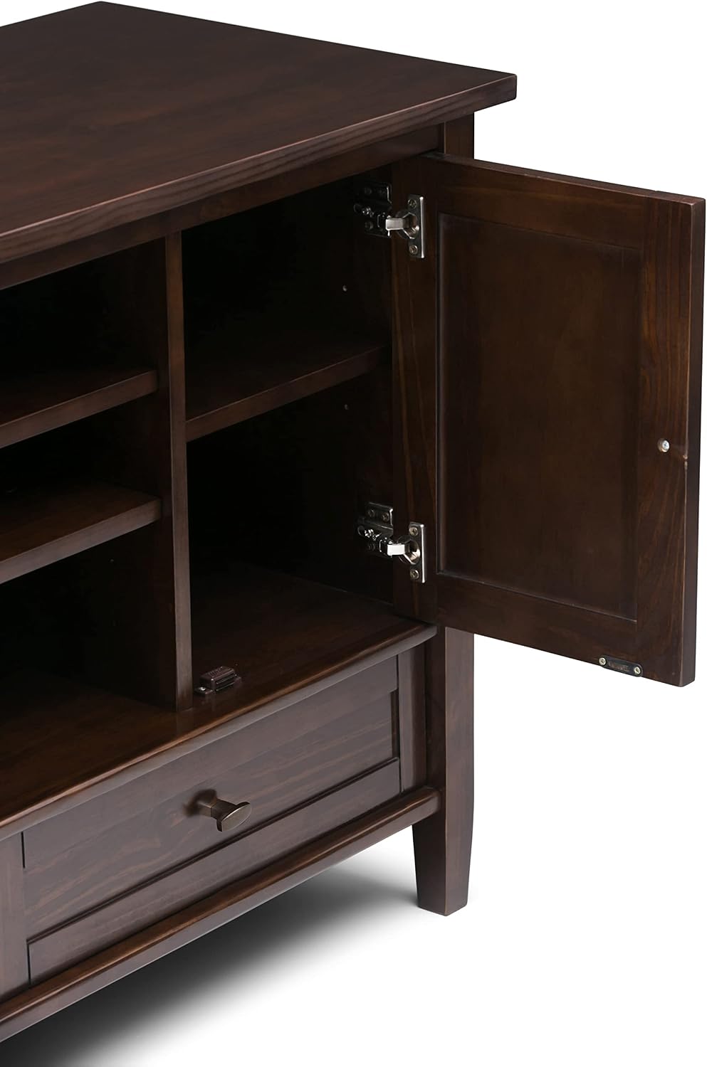 SIMPLIHOME Warm Shaker TV Stand - 47 inch Wide Solid Wood Media Console in Tobacco Brown, Transitional Entertainment Center for TVs up to 50 Inches with 2 Cabinets, 2 Drawers, and Cord Management