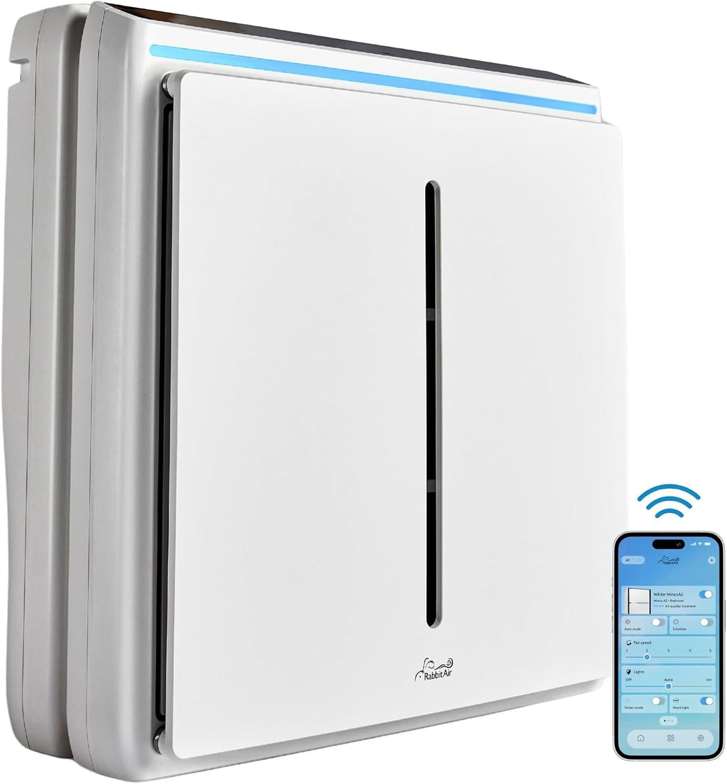 Rabbit Air A3 SPA-1000N Air Purifier HEPA Filter - Ultra Quiet, WiFi-enabled, Wall Mountable HEPA Air Purifiers for Home, Pets, Pet Dander, Smoke, Dust, Odors, VOCs - Asthma & Allergy Filter, White