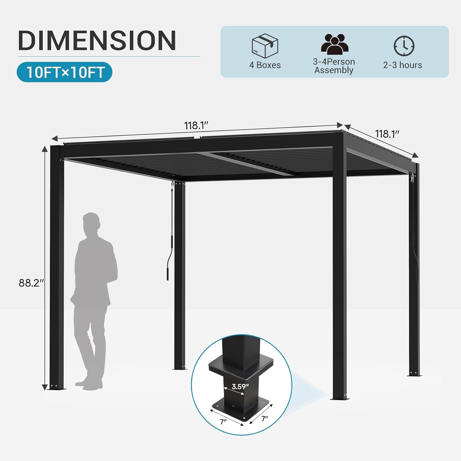 LVUYOYO Outdoor Louvered Pergola 10' x 10', Patio Aluminum Pergola with Adjustable Roof, Metal Gazebo for Backyard, Garden, Deck(Black)