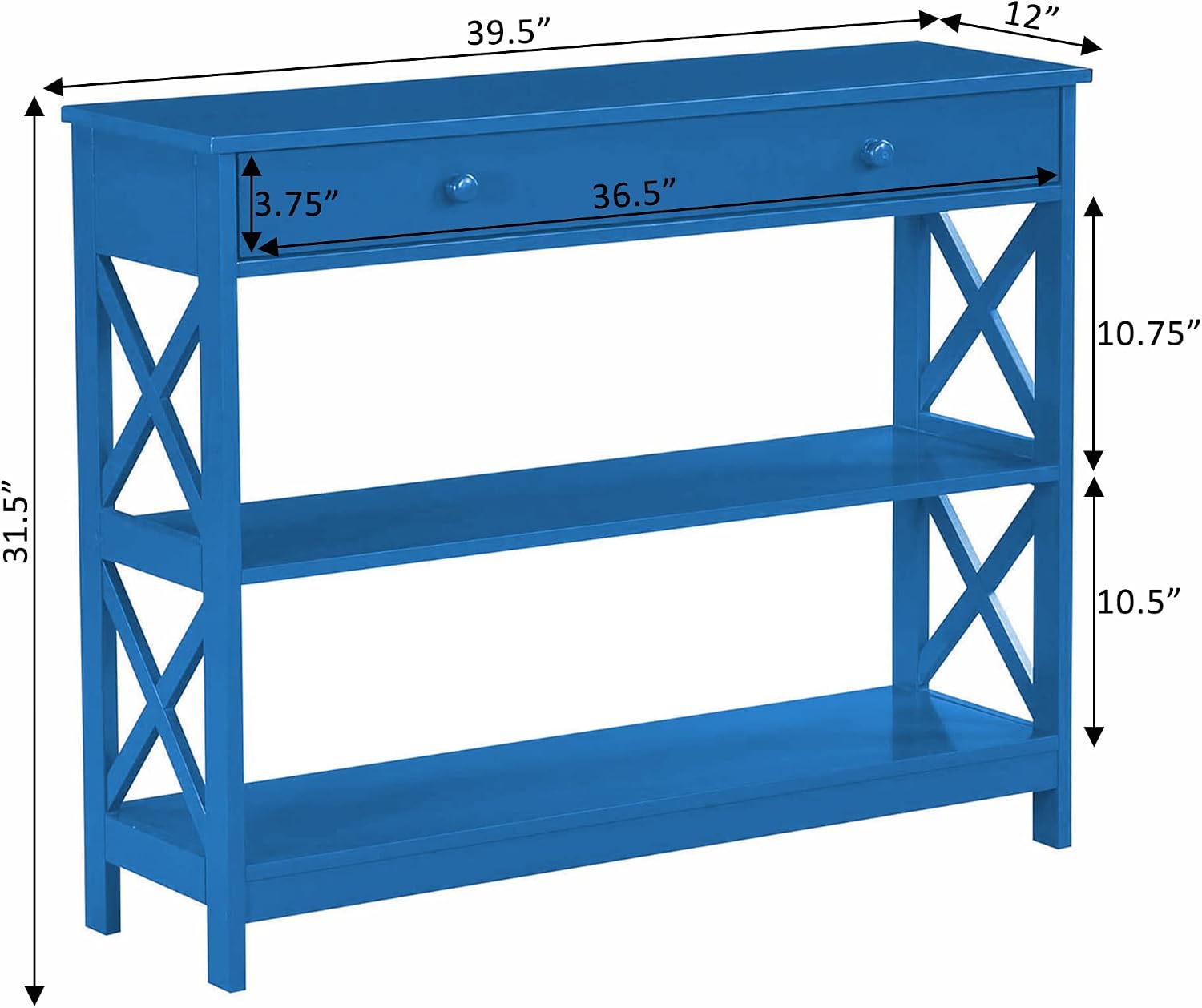 Convenience Concepts Oxford 1 Drawer Console Table with Shelves, Teal Blue