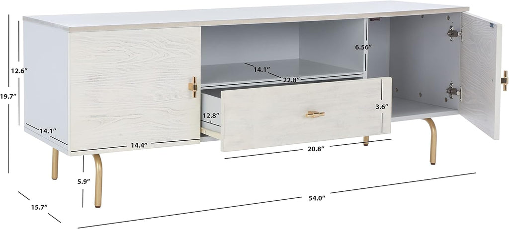 SAFAVIEH Genevieve TV Stand for up to 65' Flatscreen – Grey & White Washed Finish, Mid-Century Modern Storage Cabinet, Entertainment Media Console (MED5000E)