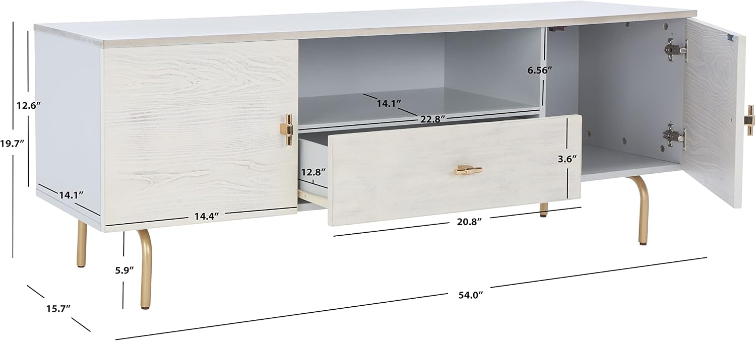 SAFAVIEH Genevieve TV Stand for up to 65' Flatscreen – Grey & White Washed Finish, Mid-Century Modern Storage Cabinet, Entertainment Media Console (MED5000E)