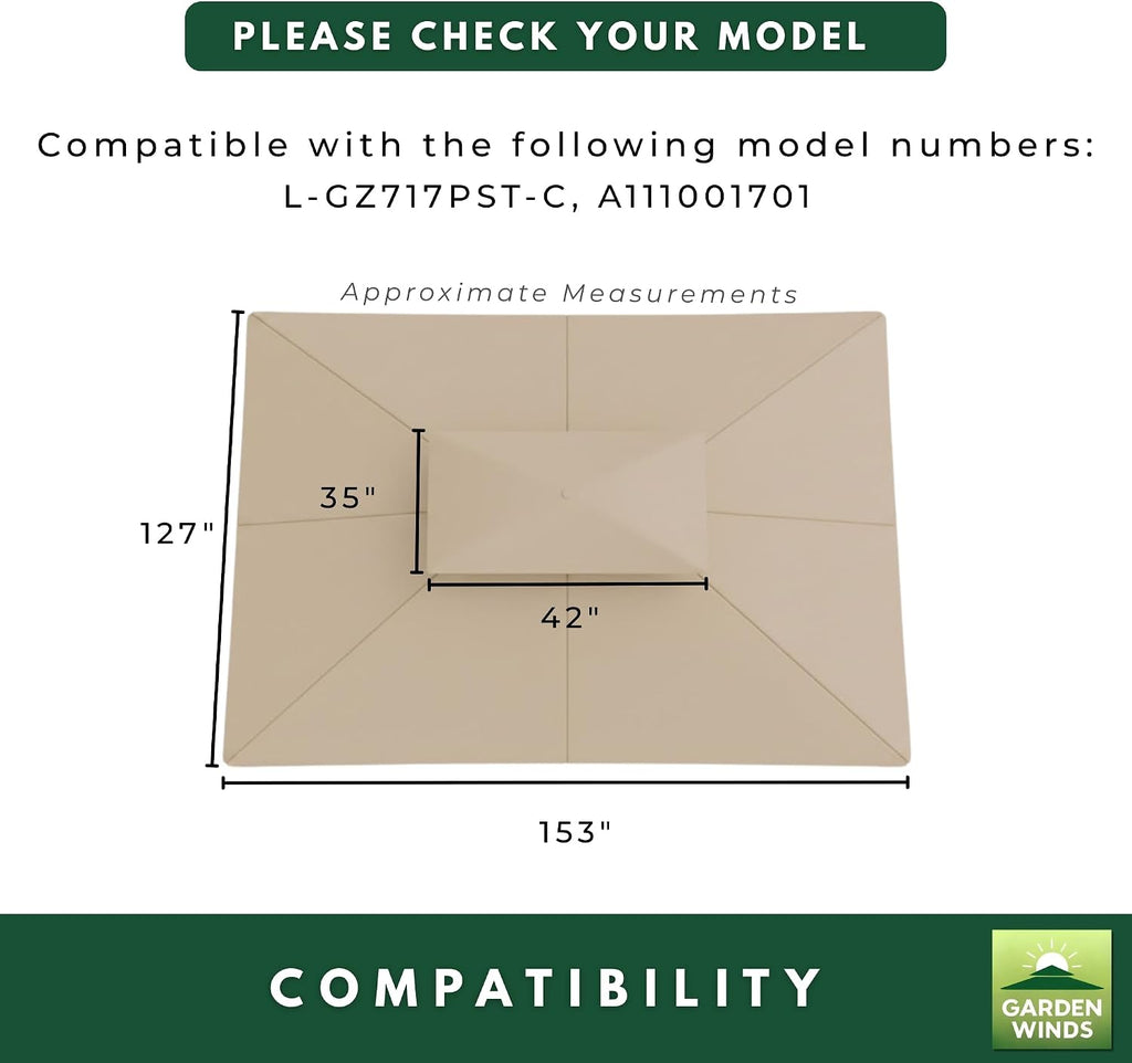 Garden Winds Heavy Duty Reinforced RipLock 500 Replacement Canopy Top Cover Compatible with Windsor Dome 10' x 12' Gazebo Models L-GZ717PST-C, A111001701 - Beige