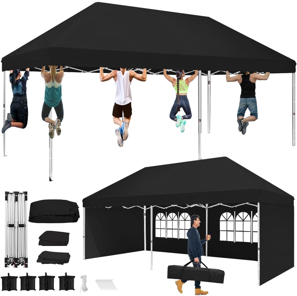 Eachbid 10x20 Pop Up Canopy Gazebo with 4 Removable Sidewalls, Windows, Carry Bag, Portable Waterproof Outdoor Tent, Commercial Instant Gazebo Tent for Patio/Outdoor/Wedding Parties and Events