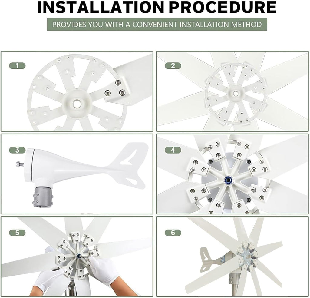 Wind Turbine Generator Kit, 14000W, 12V/24V/48V/110V/220V with 8 Blade, with MPPT Controller, Wind Power Generator for Marine, RV, Home, Windmill Generator Suit for Hybrid Solar Wind System,220V