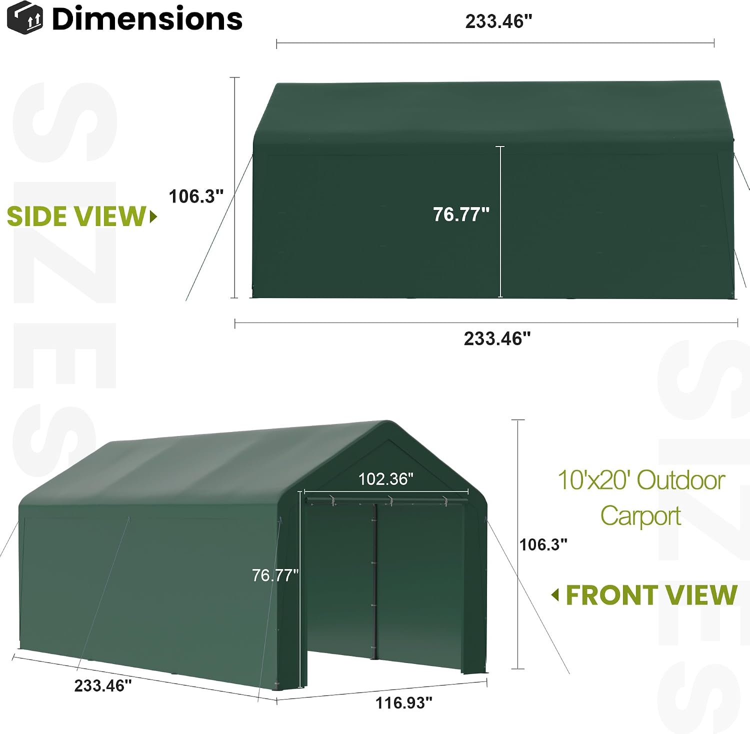 GOJOOASIS 10x20 Carport Heavy Duty Portable Garage Shelter Metal Car Canopy Tent with UV-Resistant & Weatherproof Top Cover for RV & Vehicles (Green, 10x20 with sidewalls)