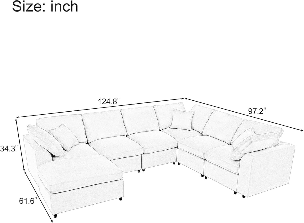 LUMISOL 124.8' Sectional Sofa with Ottoman for Living Room, Oversized L Shaped Couch, Modular Combination Corner Sofa for Spacious Space Office Apartment, Beige