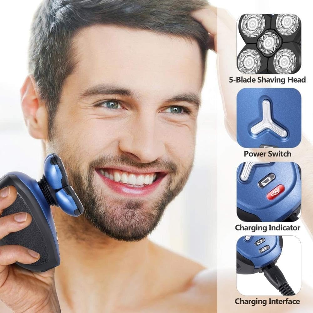Head Shaver for Men, 5 in 1 Grooming Men's Wet Dry Electric Shaver for Men Beard Trimmer Facial Electric Razor Rechargeable Bald Head Shaving Machine