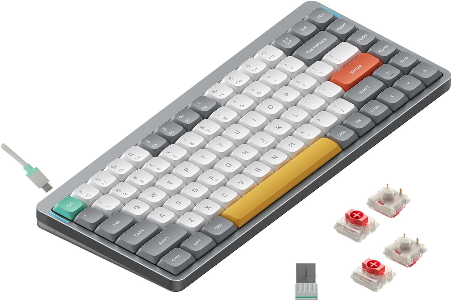 nuphy Air75 V2 Portable 75% Mechanical Keyboard,Wireless Keyboard,Supports Bluetooth/2.4G/USB-C RGB Gaming Keyboards,Compatible with Windows/Mac OS/Linux Systems Grey-Gateron Red Switch