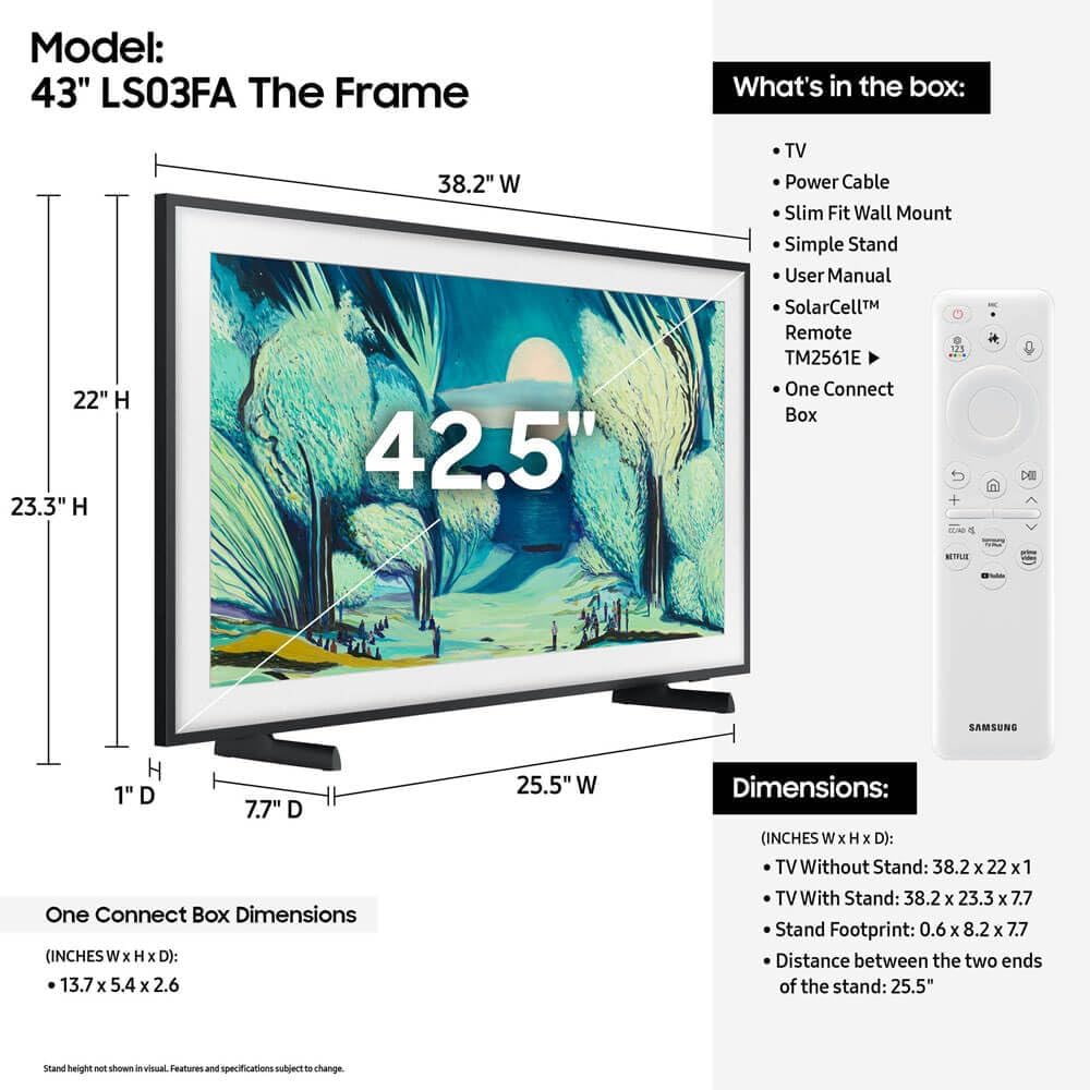 Samsung QN43LS03F 43 inch Class The Frame LS03FAF Series QLED 4K HDR Vision AI Smart TV