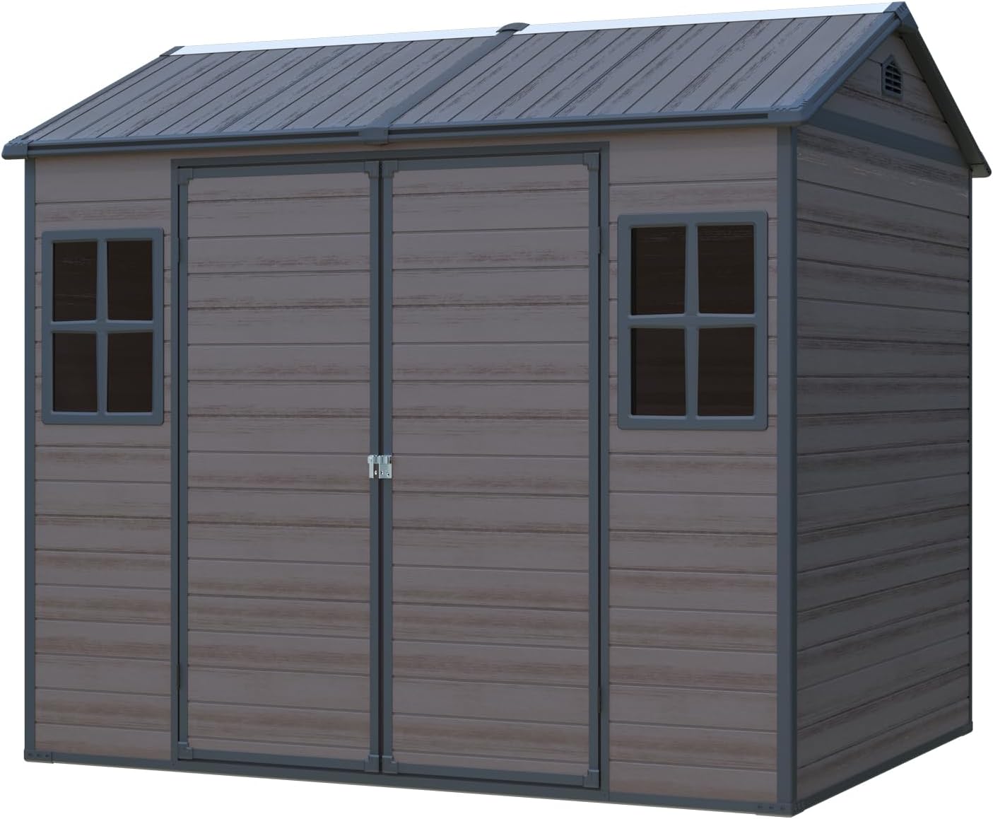 8x6 ft Outdoor Resin Storage Shed with Floor, Waterproof Plastic Garden Shed with Lockable Door and Two Windows, All-Weather Tool Sheds for Backyard, Patio, Lawn (Brown)