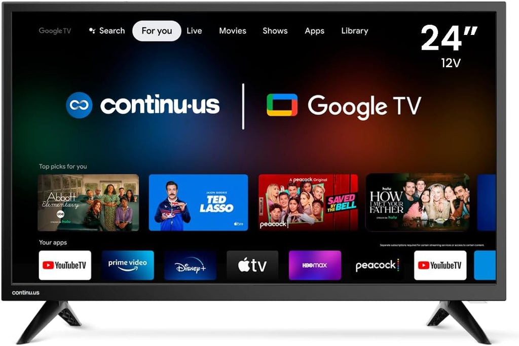 continuus 24' 12V RV Smart TV – Android TV with Google Assistant, Chromecast, and Free Streaming Apps – 720p HD – CT-24TS10