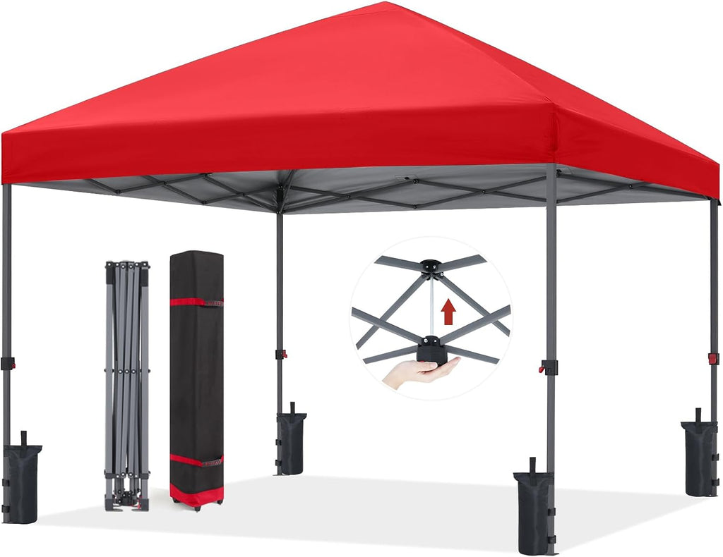 ABCCANOPY Outdoor Easy Pop up Canopy Tent 10x10 with 4 Sandbags, Red