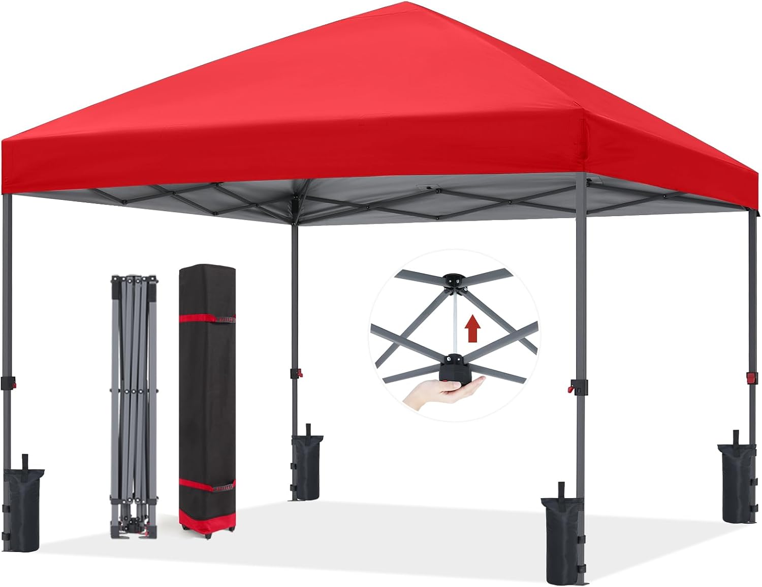 ABCCANOPY Outdoor Easy Pop up Canopy Tent 10x10 with 4 Sandbags, Red