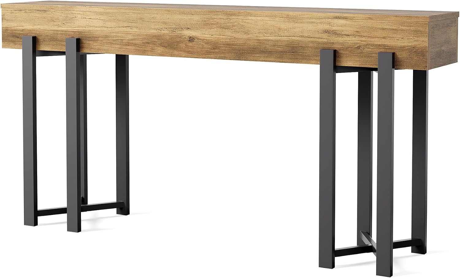 LITTLE TREE 63-Inch Console Table for Entryway, Industrial Behind Couch Table, Minimalist Sofa Table for Living Room, Rustic Brown Wooden Hallway Foyer Table with Black Metal Frame