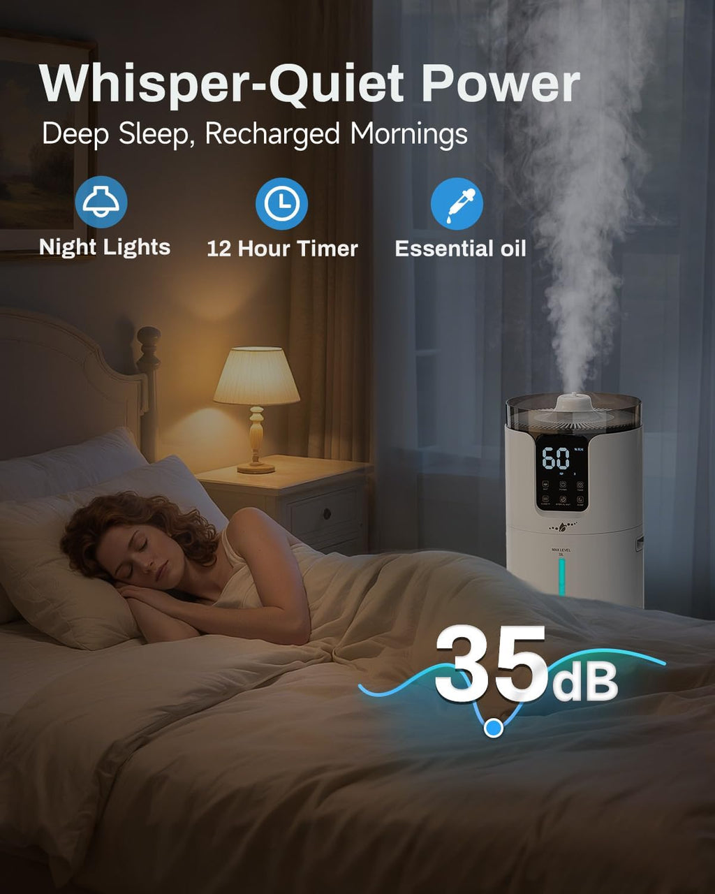 Lacidoll 16L Smart Humidifier large room, Whole house Humidifier for Home 1500 sq.ft with APP/Voice/Remote Control, Ultrasonic Cool Mist Humidifiers for Bedroom, Plants, office with Tube, White
