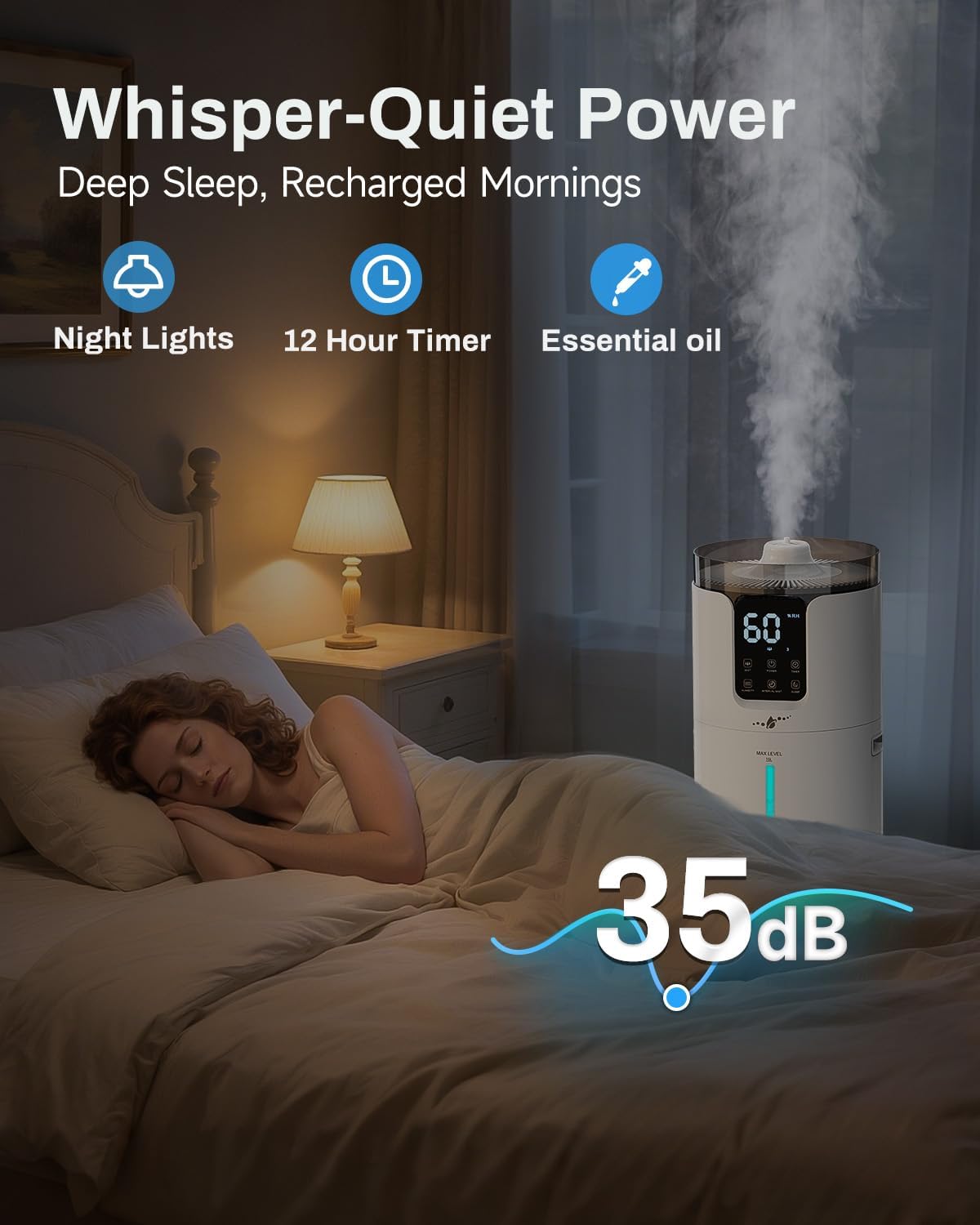 Lacidoll 16L Smart Humidifier large room, Whole house Humidifier for Home 1500 sq.ft with APP/Voice/Remote Control, Ultrasonic Cool Mist Humidifiers for Bedroom, Plants, office with Tube, White