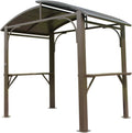 8x5FT Arc Roof, Grill Canopy for Outdoor Grill w,Double Galvanized Steel Roof and 2 Side Shelves, BBQ Gazebo Grill Tent for Patio GBackyard, Brown