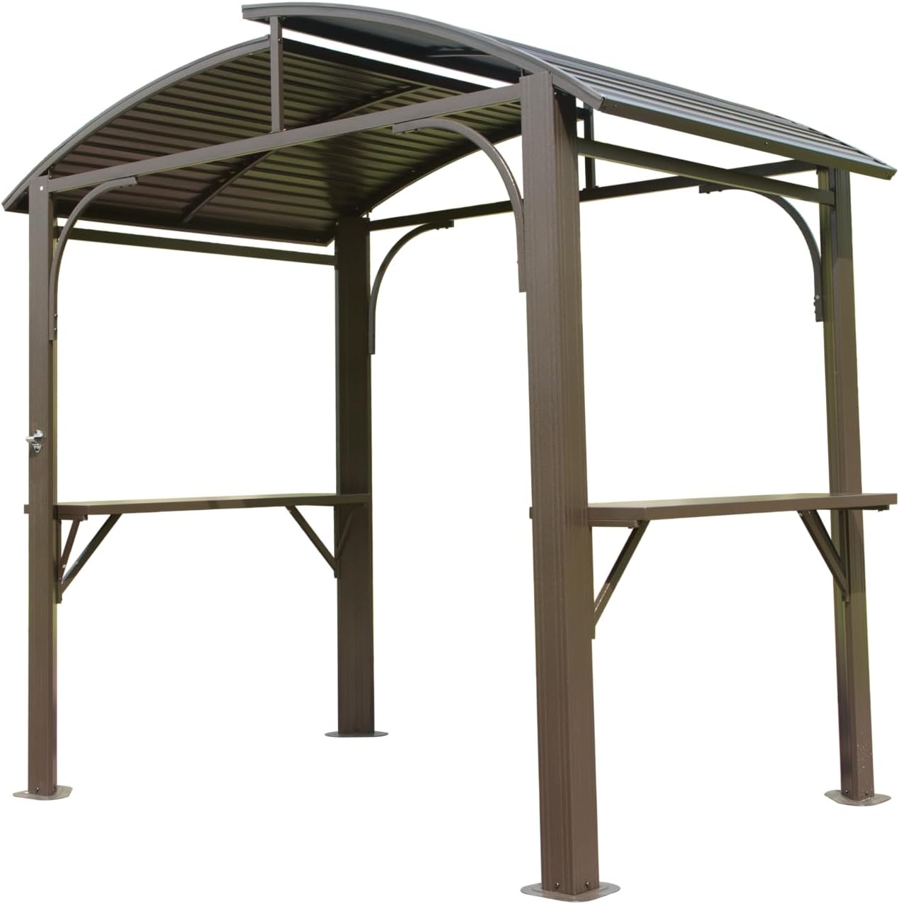 8x5FT Arc Roof, Grill Canopy for Outdoor Grill w,Double Galvanized Steel Roof and 2 Side Shelves, BBQ Gazebo Grill Tent for Patio GBackyard, Brown