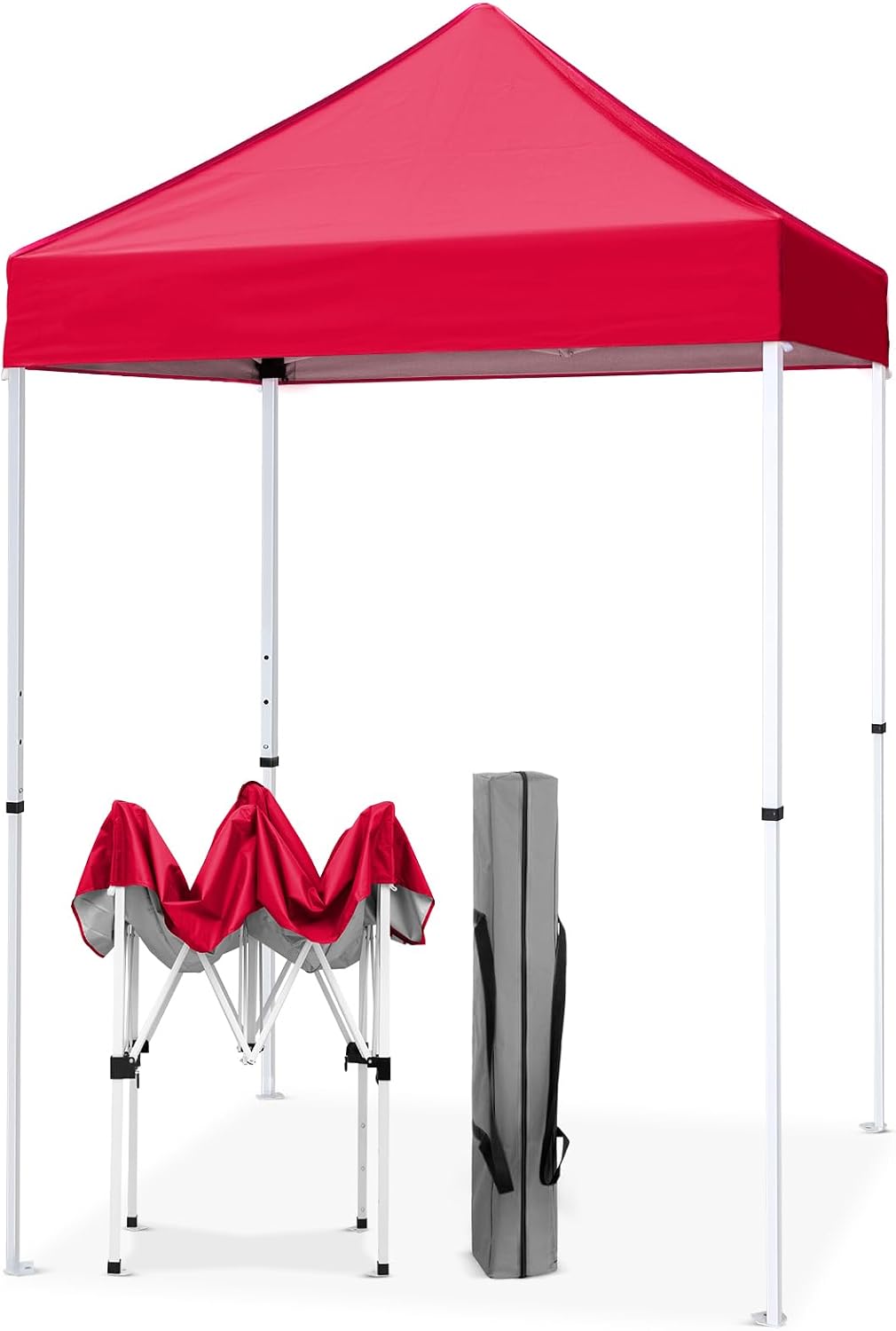 EAGLE PEAK 5x5 Pop Up Canopy Tent Instant Outdoor Canopy Easy Set-up Straight Leg Folding Shelter, Red