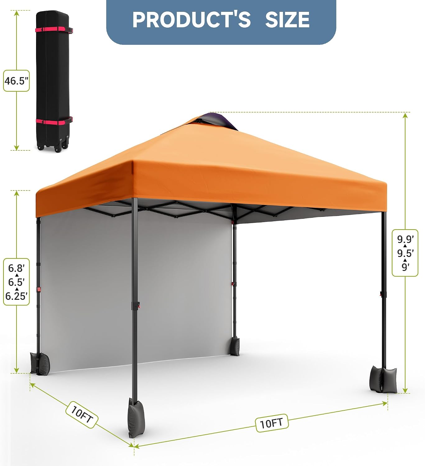 10x10 Pop Up Tent, Pop Up Canopy with Sidewall, UPF 50+, Easy to Set Up Outdoor Canopy, Adjustable Portable Gazebo for Parties, Camping, Gazebo with Wheel Cover Bag, 4 Sand Bags, 4 Ropes and 8 Spikes
