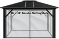 GARTOO 10' x 12' Hardtop Gazebo Netting Part - Outdoor Metal Hard Top Patio Gazebo Canopy Screens Walls with Zipper, Breathable Mesh (Netting Only)