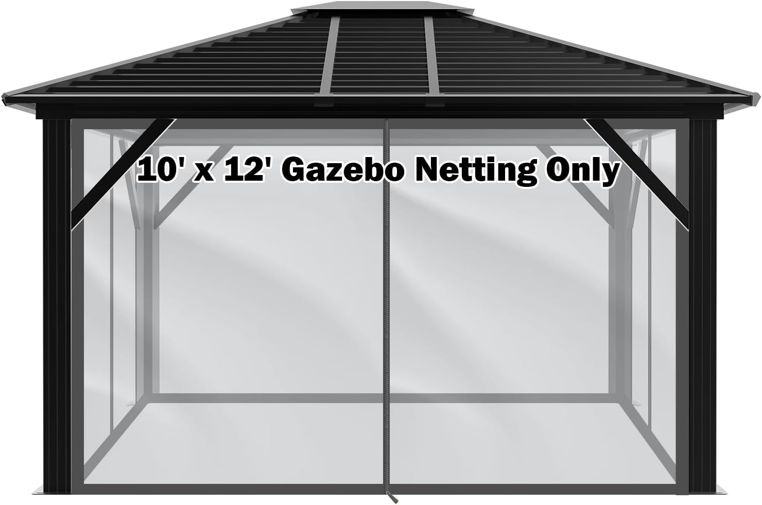 GARTOO 10' x 12' Hardtop Gazebo Netting Part - Outdoor Metal Hard Top Patio Gazebo Canopy Screens Walls with Zipper, Breathable Mesh (Netting Only)