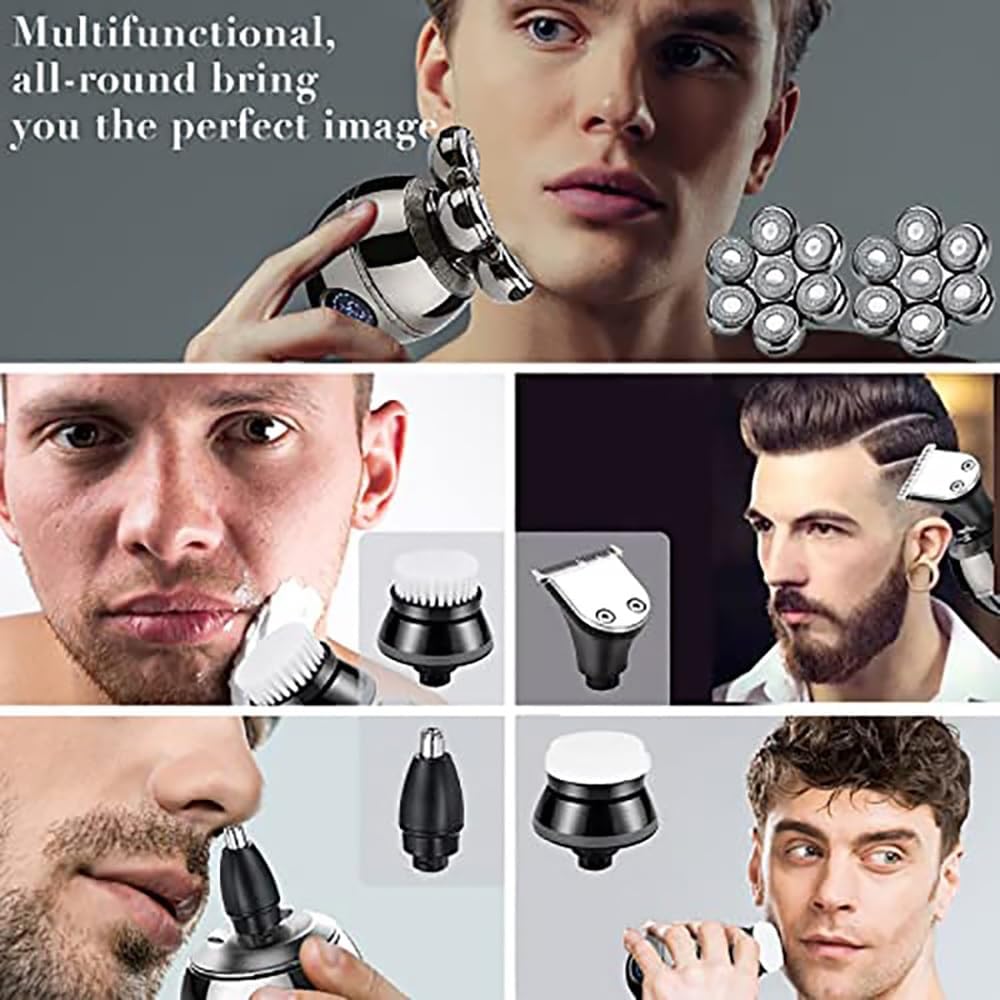 Head Shaver for Men, 5 in 1 7D Floating Cutter Head Base Charging Portable Electric Shaver Men Beard Trimmer Clipper Skull Shaver Waterproof Shaving Machine (Color : OneColor)