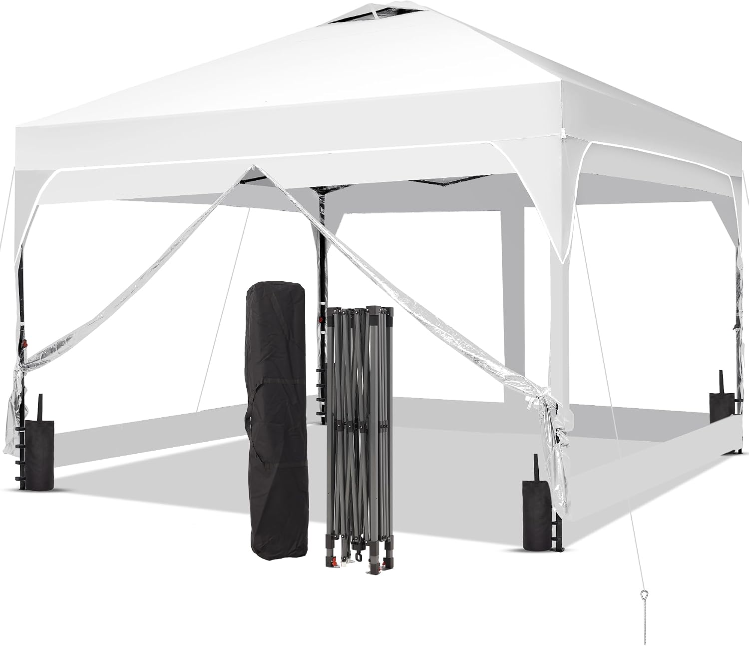GDY 8x8 FT Pop Up Canopy Tent with One Push Setup,Setup Gazebo with 4 PVC Transparent Sidewalls,Easy Carry for Events, Parties, Camping, White