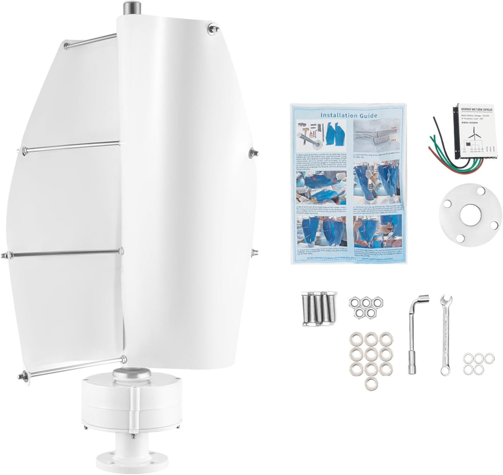 100W Vertical Axis Wind Turbine Generator, Permanent Magnet Generator with Intelligent Controller, Low Noise Helical Design Windmill for Home, Boats, Street Lighting