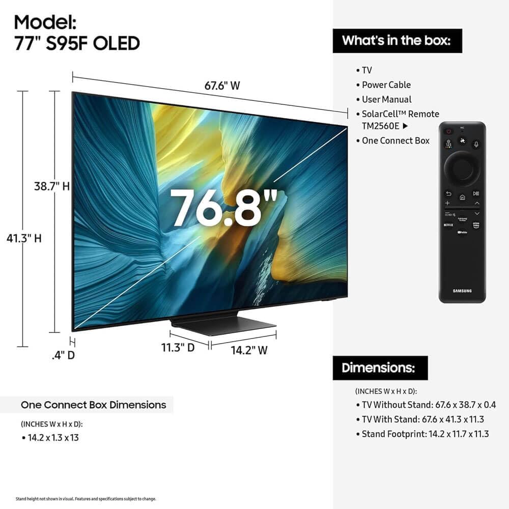 Samsung QN55S95FAFXZA OLED S95F 55-Inch QD-OLED 4K Smart TV with Quantum Dot HDR Pro, Glare-Free Screen, 165Hz Refresh Rate, Dolby Atmos, Alexa Built-in + UAX HDMI Cable + CPS 2-Year Protection Plan